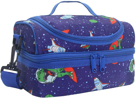 Rynx | Lunch bag for boys, Kasqo insulated cooler bag for kids with double compartments, blue dinosaur