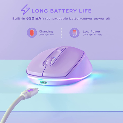 Rynx | Seenda Wireless Mouse, Ultra Silent LED Wireless Mouse with USB Receiver and 3 Adjustable DPI for Kids Laptop Computer Chromebook (Purple)