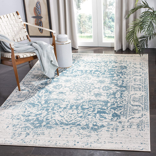 Rynx | Safavieh Madison Collection MAD603J Oriental Snowflake Medallion Distressed Non-Shedding Living Room Bedroom Area Rug, 5'3" x 5'3" Square, Teal / Ivory