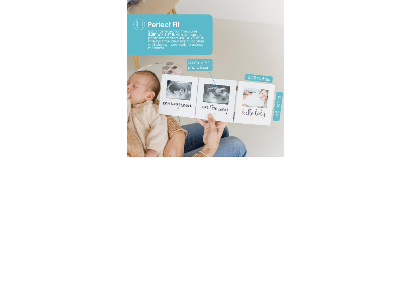 Rynx | 3 Image Sonogram Memory Frame, Gender Neutral Ultrasound Memory, 3.5”x2.5” Image Insertion
