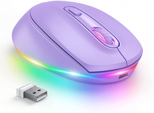 Rynx | Seenda Wireless Mouse, Ultra Silent LED Wireless Mouse with USB Receiver and 3 Adjustable DPI for Kids Laptop Computer Chromebook (Purple)