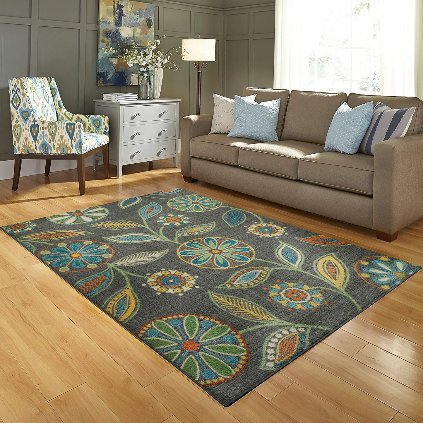 Rynx | Maples Rugs Reggie Floral Area Rugs for Living Room & Bedroom [Made in USA], 3'4 x 5, Merlot
