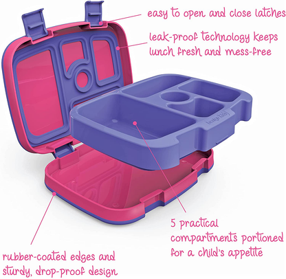 Rynx | Bentgo Kids Brights – Leak-proof, 5-compartment Bento-style kids' lunchbox – Ideal portion sizes for ages 3 to 7 – BPA-free, dishwasher safe, food-safe materials (Fuchsia)