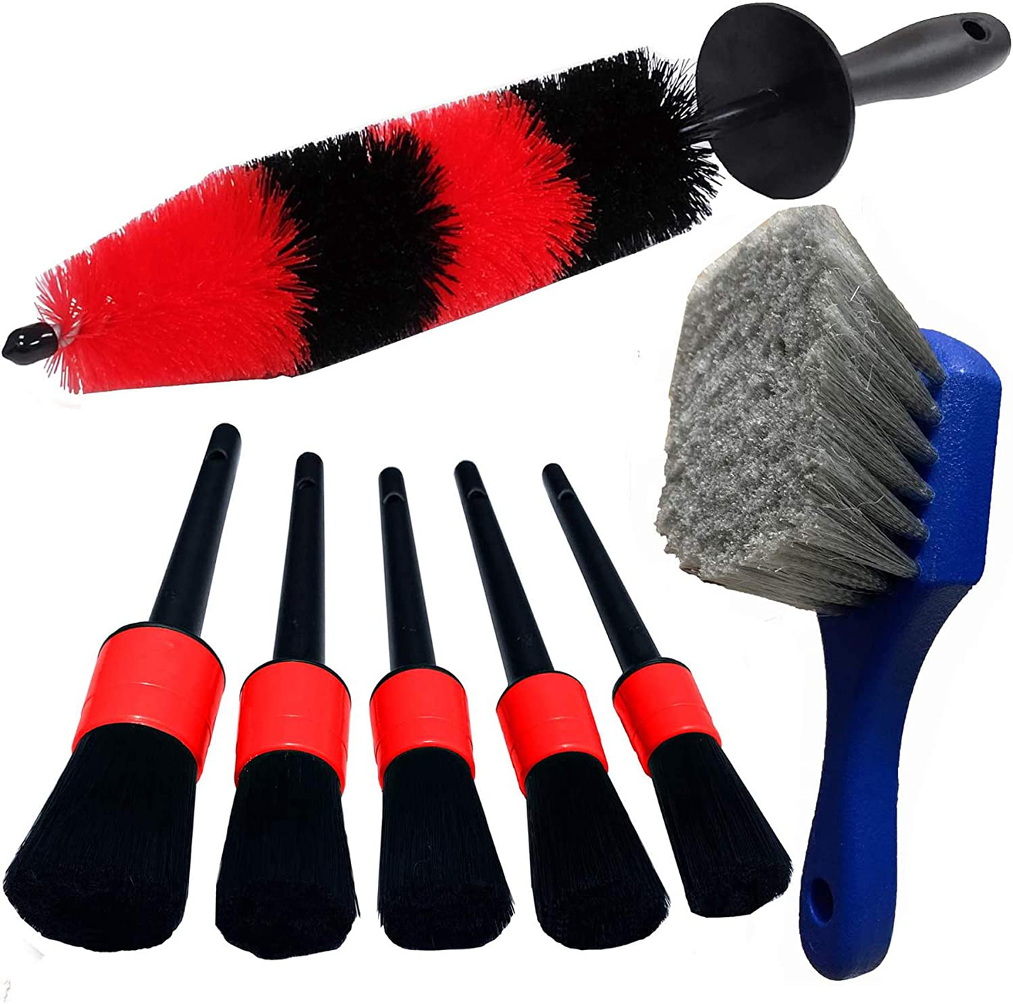 Rynx | Lucklyjone 7pcs Wheel and Tire Cleaning Brush, Car Care Set, 17 Inches Long Soft Wheel Brush 5 Car Wash Detailing Brush Car Wash Set for Cleaning Dirty Tires & Releasing Dirt and Road Grime, Short Handle