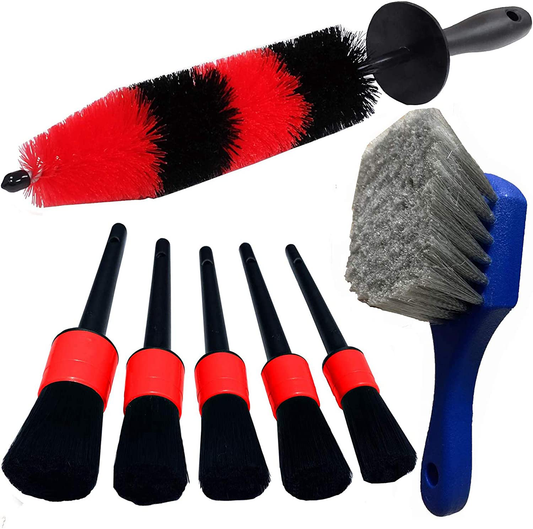 Rynx | Lucklyjone 7pcs Wheel and Tire Cleaning Brush, Car Care Set, 17 Inches Long Soft Wheel Brush 5 Car Wash Detailing Brush Car Wash Set for Cleaning Dirty Tires & Releasing Dirt and Road Grime, Short Handle