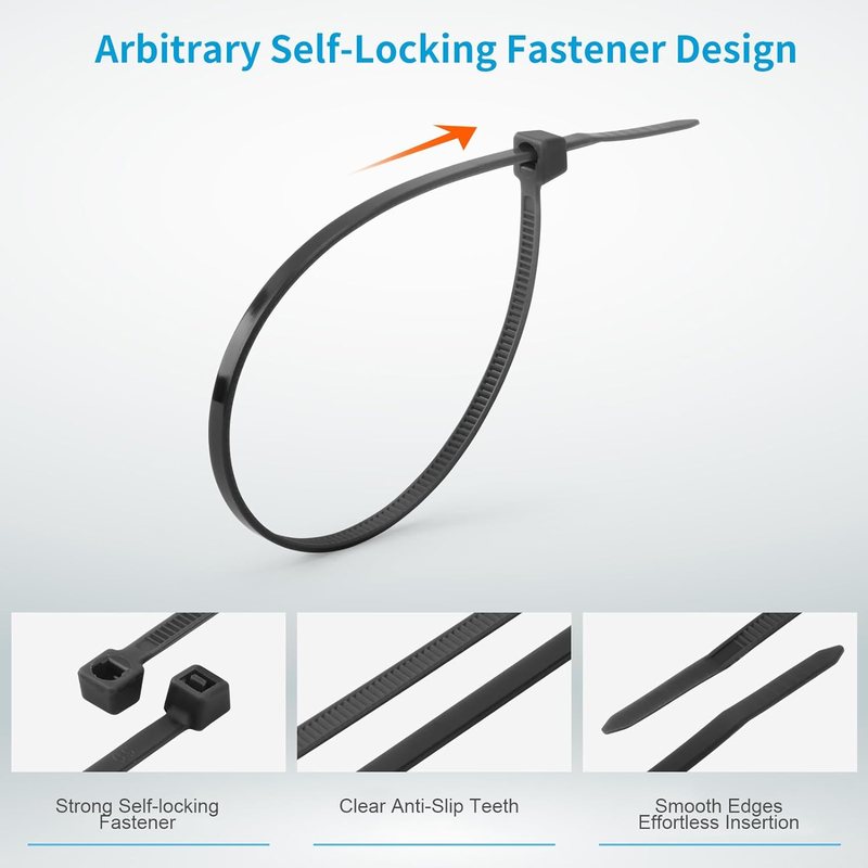 Rynx | 1000 PCS Self-Binding Heavy Duty Cable Zip Ties - 4+6+8+10+12 Inches