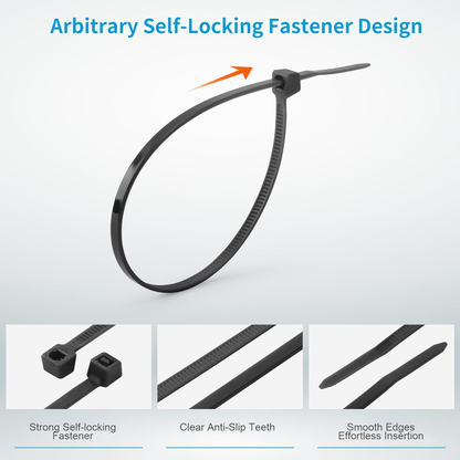 Rynx | 1000 PCS Self-Binding Heavy Duty Cable Zip Ties - 4+6+8+10+12 Inches