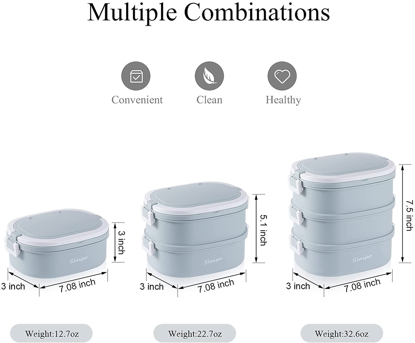 Rynx | Bento Box Adult Lunch Box, Slaipo Leak-proof Lunch Box Container Insulated Lunch Bag Fork Spoon, Portable Stackable Food Container Storage Boxes For Work School Camping, 3 Layers…