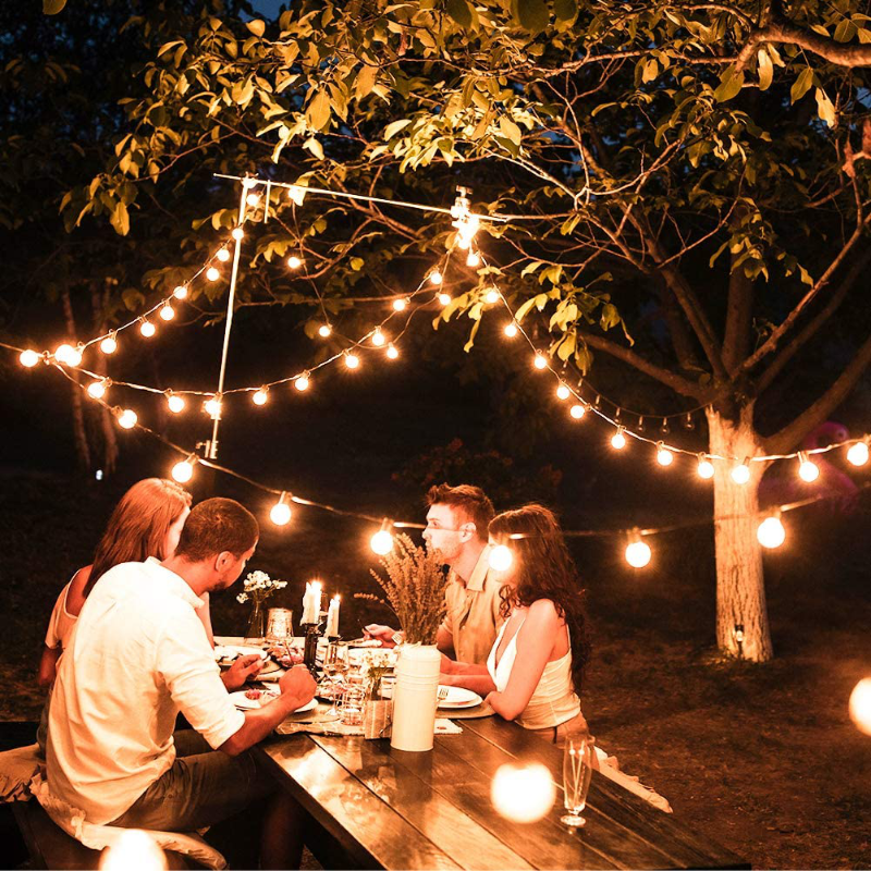Rynx | 25Ft Waterproof Globe Patio Hanging Lights With 27 Edison Clear Bulbs