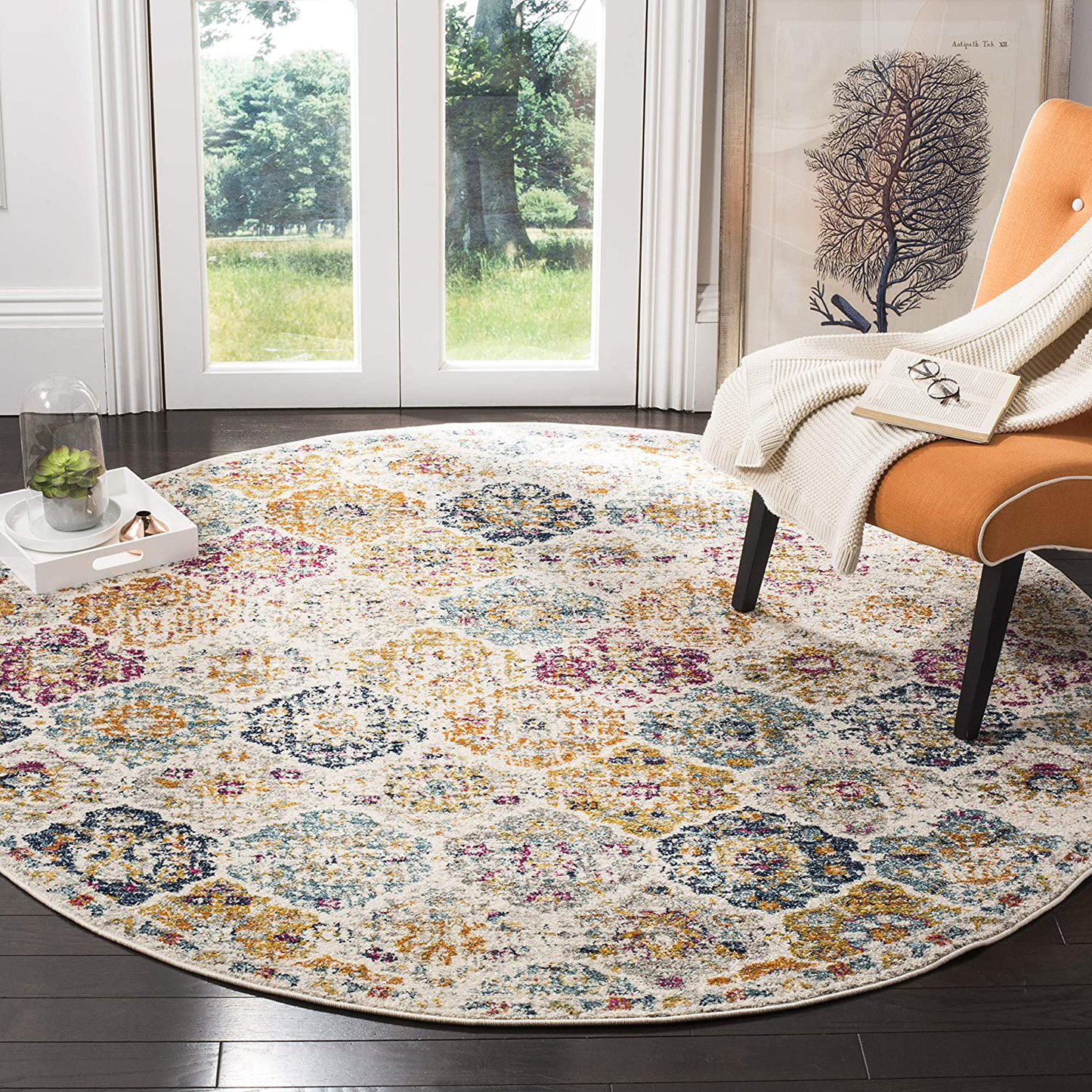 Rynx | Safavieh Madison Collection MAD611N Boho Chic Floral Medallion Trellis Distressed Non-Shedding Stain Resistant Living Room Bedroom Runner, 2'3" x 12', Marine / Teal