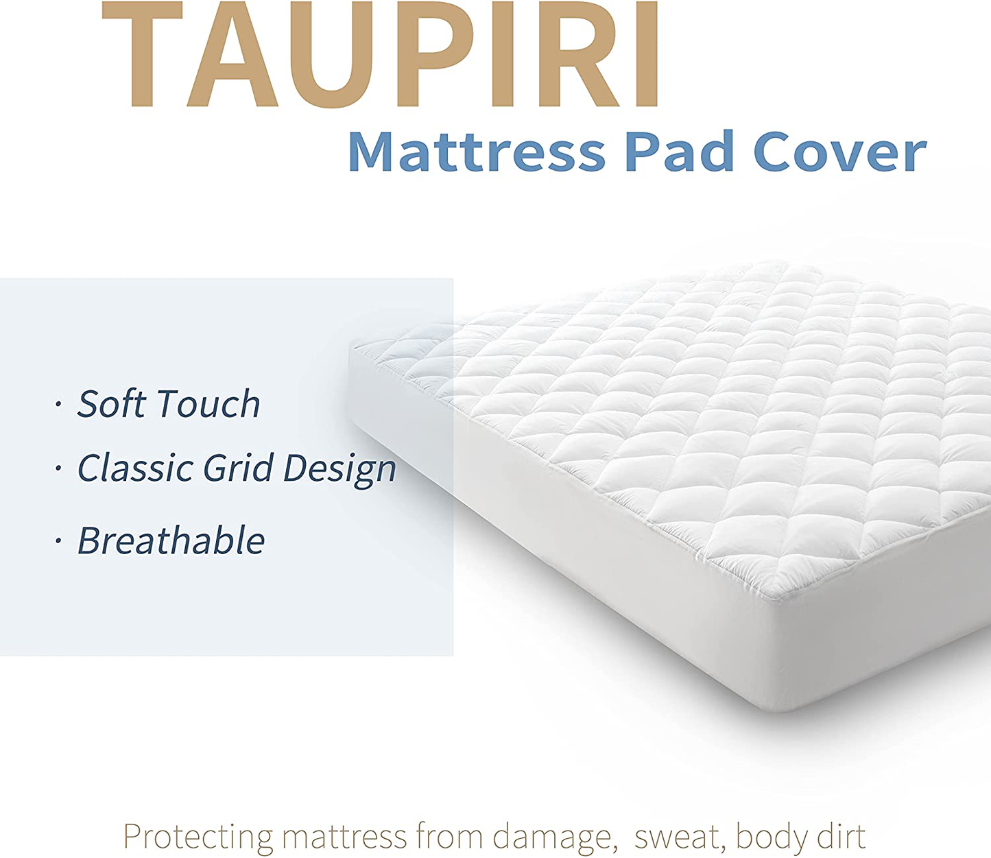 Rynx | Taupiri Twin XL Quilted Mattress Pad Cover with Deep Pocket (8"-21"), Cooling Soft Pillowtop Mattress Cover, White