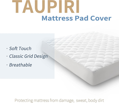 Rynx | Taupiri Twin XL Quilted Mattress Pad Cover with Deep Pocket (8"-21"), Cooling Soft Pillowtop Mattress Cover, White