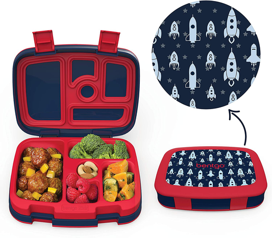 Rynx | Bentgo Kids Prints (Space Rockets) - Leak-Proof, 5-Piece Bento-Style Preschool Lunchbox - Ideal Portion Sizes for Ages 3 to 7 - BPA-Free and Food-Safe Materials