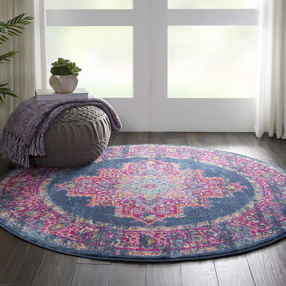 Rynx | Nourison PSN03 Passion Bohemian Blue Rug 4'xROUND, x Round, 4 Feet