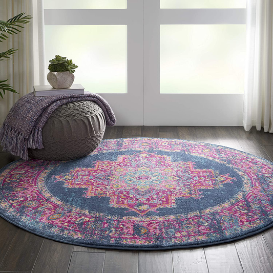 Rynx | Nourison PSN03 Passion Bohemian Blue Rug 4'xROUND, x Round, 4 Feet