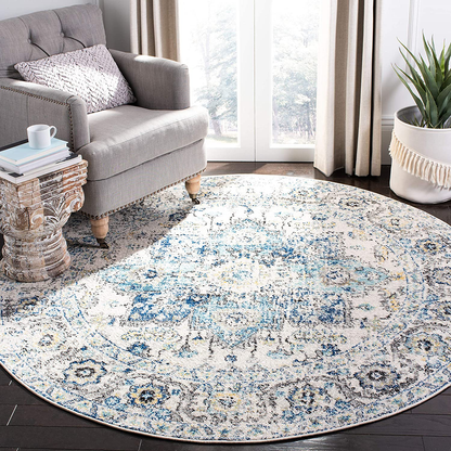 Rynx | Safavieh Madison Collection Mad603k Oriental Snowflake Medallion Worn Non-Shedding Stain Resistant Living Room Bedroom Area Rug, 4' X 4' Round, Turquoise / Ivory