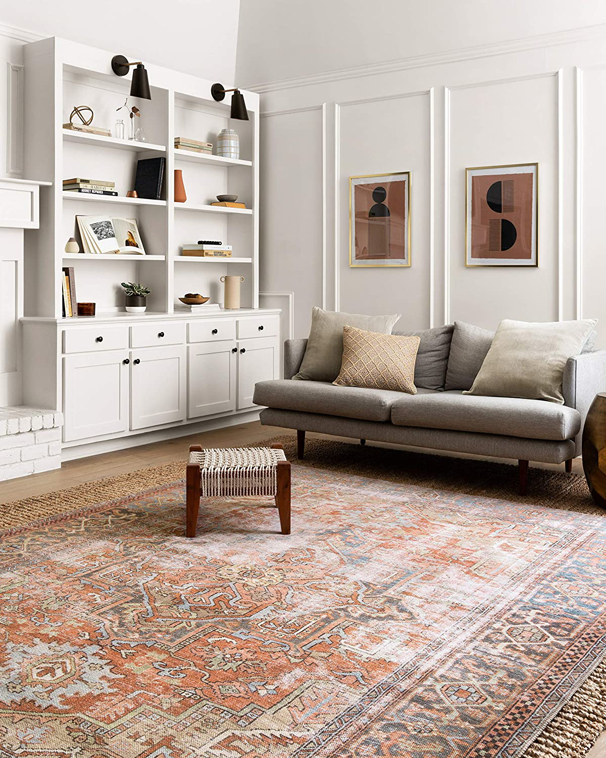 Rynx | Loloi Loren Collection Vintage Printed Persian Area Rug 3'-6" x 5'-6" Terracotta/Sky