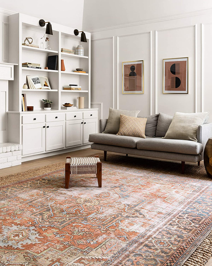 Rynx | Loloi Loren Collection Vintage Printed Persian Area Rug 3'-6" x 5'-6" Terracotta/Sky