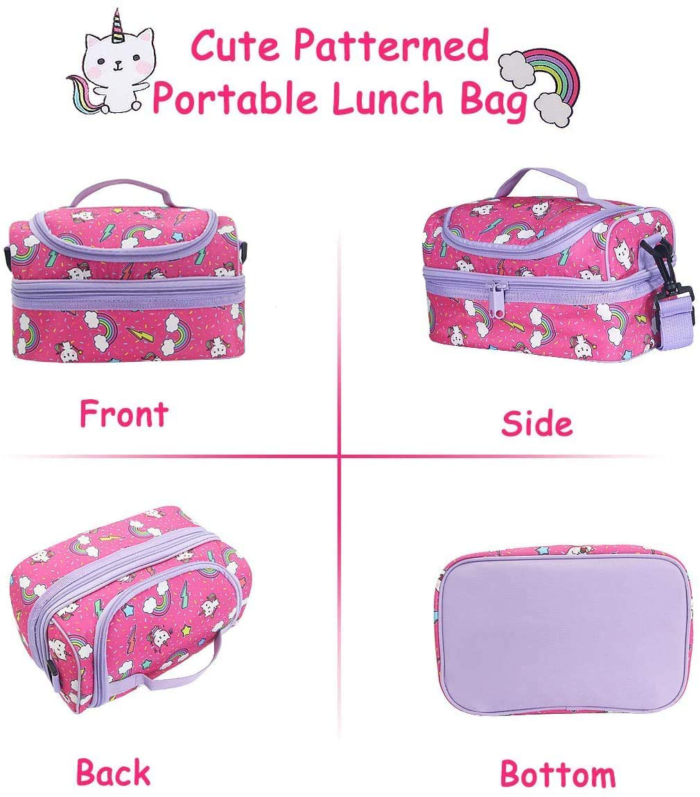 Rynx | Lunch bag for boys, Kasqo insulated cooler bag for kids with double compartments, blue dinosaur