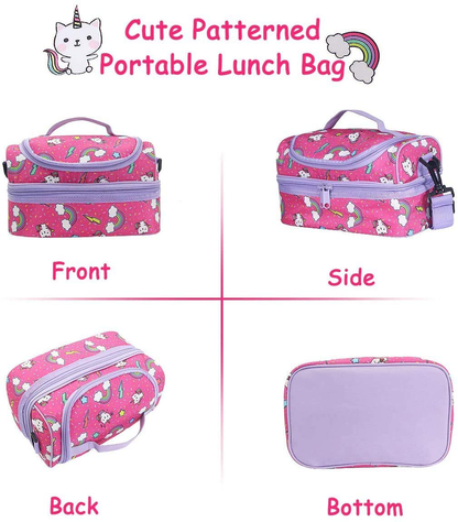 Rynx | Lunch bag for boys, Kasqo insulated cooler bag for kids with double compartments, blue dinosaur