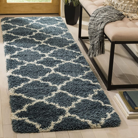 Rynx | Safavieh Hudson Shag Collection Sgh282l Morocco Trellis Non-Shedding Living Room Bedroom Dining Room Hallway Plush 2-Inch Thick Accent Mat, 2'3" X 3'9", Slate Blue / Ivory