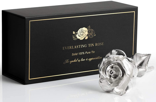 Rynx | BESZONE Tin Rose 10th for Her - Gifts made of tin for 10th wedding anniversary, Solid 100% pure cast tin eternal rose aluminum gift for wife tenth tin