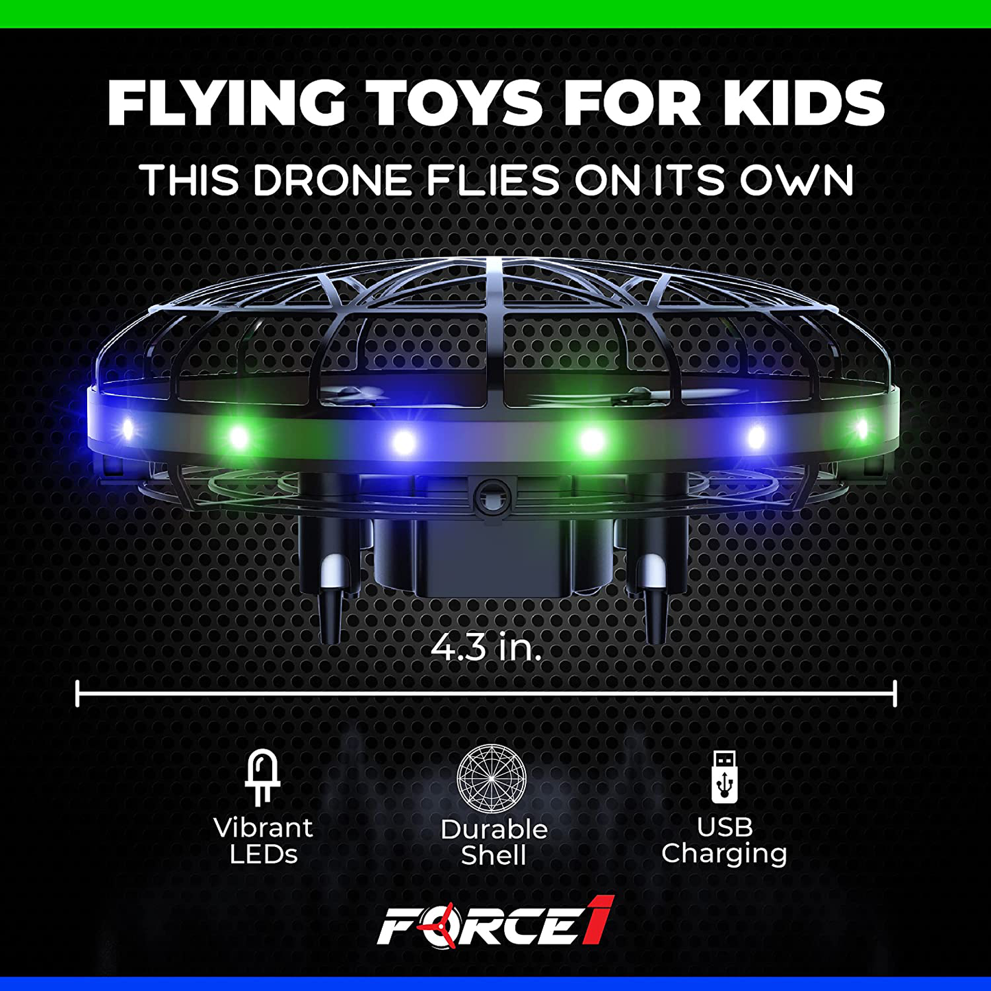 Rynx | Force1 Scoot LED Handheld Drone for Kids or Adults - Hands-Free Motion Sensor Mini Drone, Easy Indoor Small UFO Toy Flying Ball Drone Toy for Boys and Girls (Green/Blue)