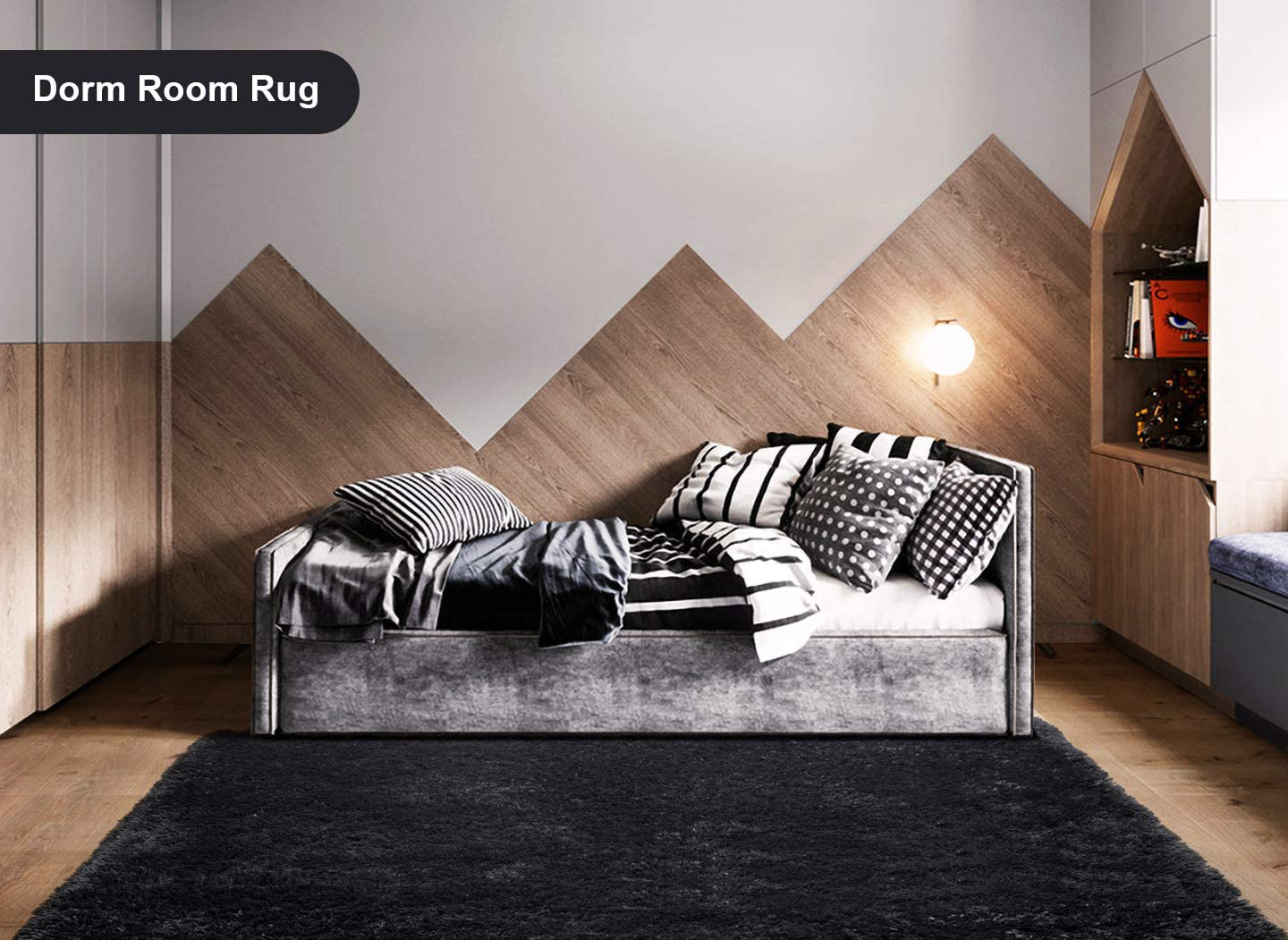 Rynx | Merelax Soft Modern Indoor Large Shaggy Rug For Bedroom Livingroom Dorm Kids Room Home Decorative, Non-Slip Plush Fluffy Furry Fur Area Rugs Comfy Nursery Accent Floor Carpet 5x8 Feet, Black