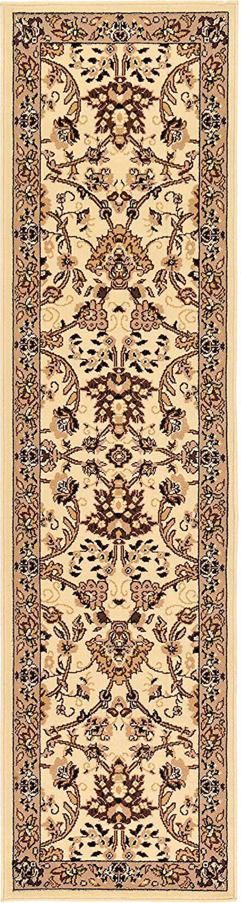 Rynx | Unique Loom Kashan Traditional Floral Area Rug, 2 Feet 2 Inches X 8 Feet 2 Inches, Ivory/Brown
