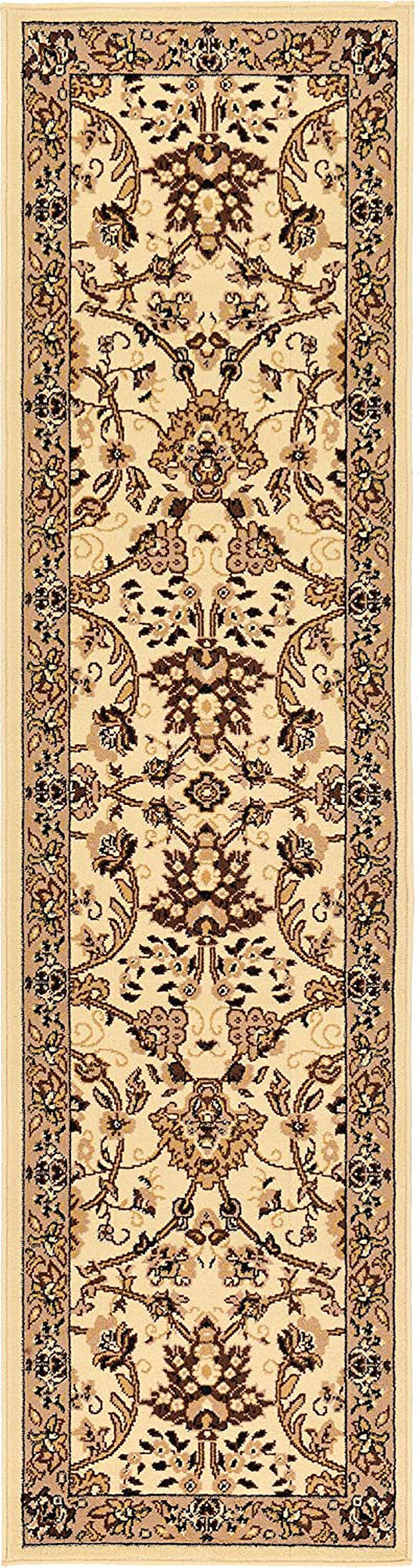 Rynx | Unique Loom Kashan Traditional Floral Area Rug, 2 Feet 2 Inches X 8 Feet 2 Inches, Ivory/Brown
