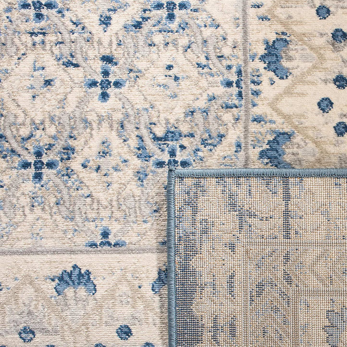 Rynx | Safavieh Brentwood Collection Bnt899g Traditional Oriental Distressed Non-Shedding Stain Resistant Living Room Bedroom Accent Rug, 2' X 4', Light Gray / Blue