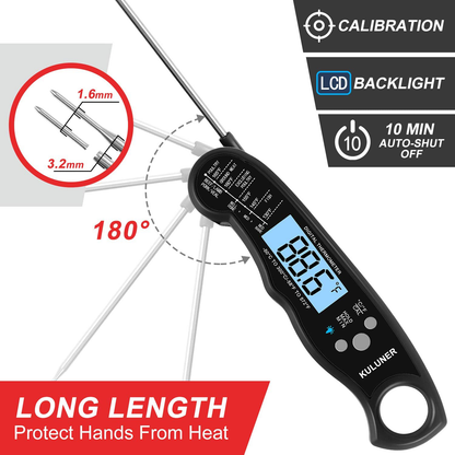 Rynx | KULUNER TP-01 Waterproof Digital Type Thermometer with 4.6” Foldable Probe Backlight & Calibration Function for Cooking Food Candy, BBQ Grill, Liquids, Beef (Red)