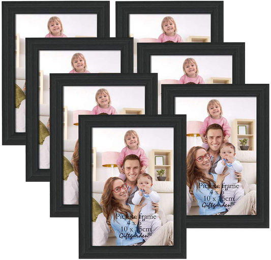 Rynx | Giftgarden 4x6 Picture Frames Set of 7, Multi 4 x 6 Frame for Wall or Table Display, Black