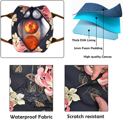 Rynx | Lokass Lunch Bag Cooler Bag Women's Tote Bag Insulated Lunch Box Water Resistant Thermal Lunch Bag Soft Lining Lunch Bags For Women / Picnic / Boating / Beach / Fishing / Work (Peony)