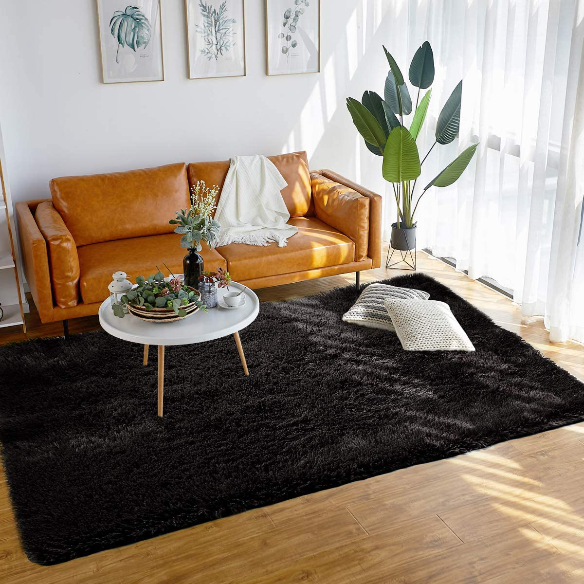 Rynx | Merelax Soft Modern Indoor Large Shaggy Rug For Bedroom Livingroom Dorm Kids Room Home Decorative, Non-Slip Plush Fluffy Furry Fur Area Rugs Comfy Nursery Accent Floor Carpet 5x8 Feet, Black