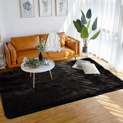 Rynx | Merelax Soft Modern Indoor Large Shaggy Rug For Bedroom Livingroom Dorm Kids Room Home Decorative, Non-Slip Plush Fluffy Furry Fur Area Rugs Comfy Nursery Accent Floor Carpet 5x8 Feet, Black