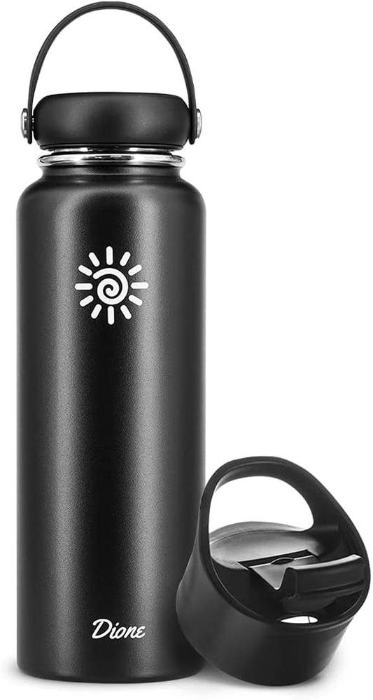 Rynx | Dione Water Bottle 40 oz. Bottle Double Wall Stainless Steel & Vacuum Insulated (Black) Sport Hydro Container for Home, Office, School, Outdoor Camping (Standard Mouth / Leak-proof / BPA-free Cap)
