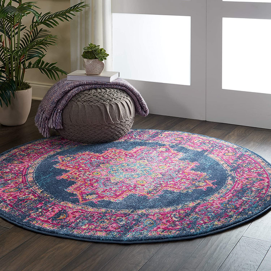 Rynx | Nourison Passion Blue Boho Area Rug 5'3" x Round, 5 Feet