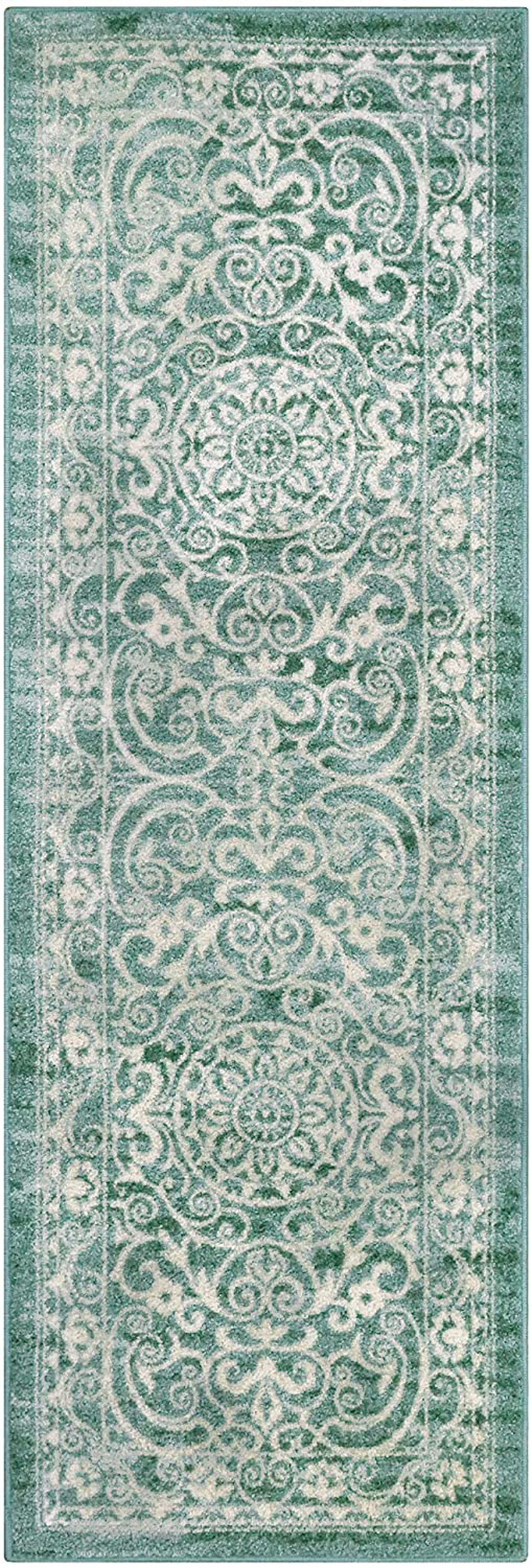 Rynx | Maples Rugs Pelham Vintage Runner Rug Non Slip Washable Hallway Entry Carpet [Made in USA], 2 x 6, Light Spa