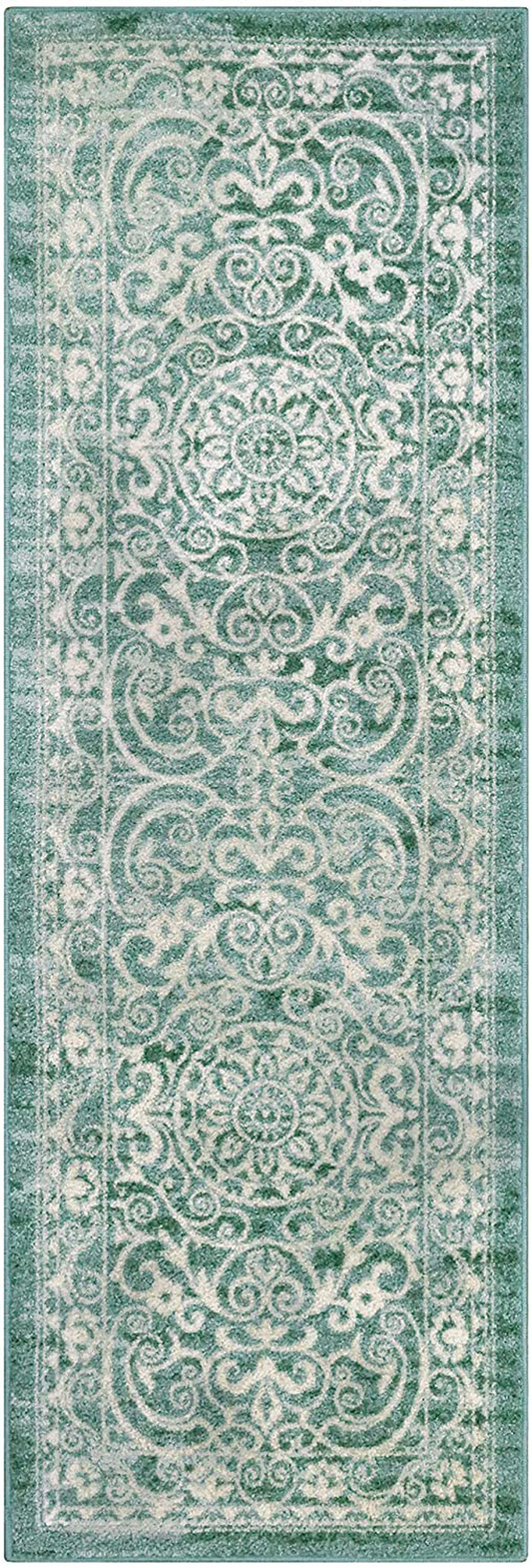 Rynx | Maples Rugs Pelham Vintage Runner Rug Non Slip Washable Hallway Entry Carpet [Made in USA], 2 x 6, Light Spa
