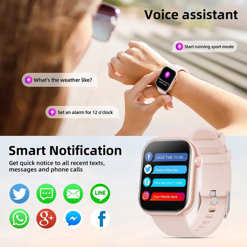 Rynx | Women's Smart Watch, 1.83 inch, IP67 Waterproof Outdoor Workout Tracker with AI