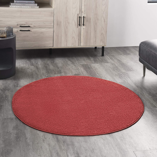 Rynx | Nourison Essentials Solid Contemporary Brick Red 4' Round Rug, 4' X Round