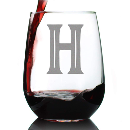 Rynx | Monogram Fet capital letter M - Without stem wine glass - Personalized gifts for women and men - Large engraved glass
