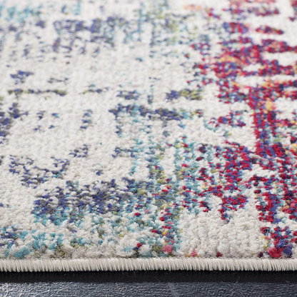 Rynx | Safavieh Madison Collection MAD469B Modern Abstract Non-Shedding Dining Room Entryway Foyer Living Room Bedroom Area Rug, 5' x 5' Round, Cream / Blue