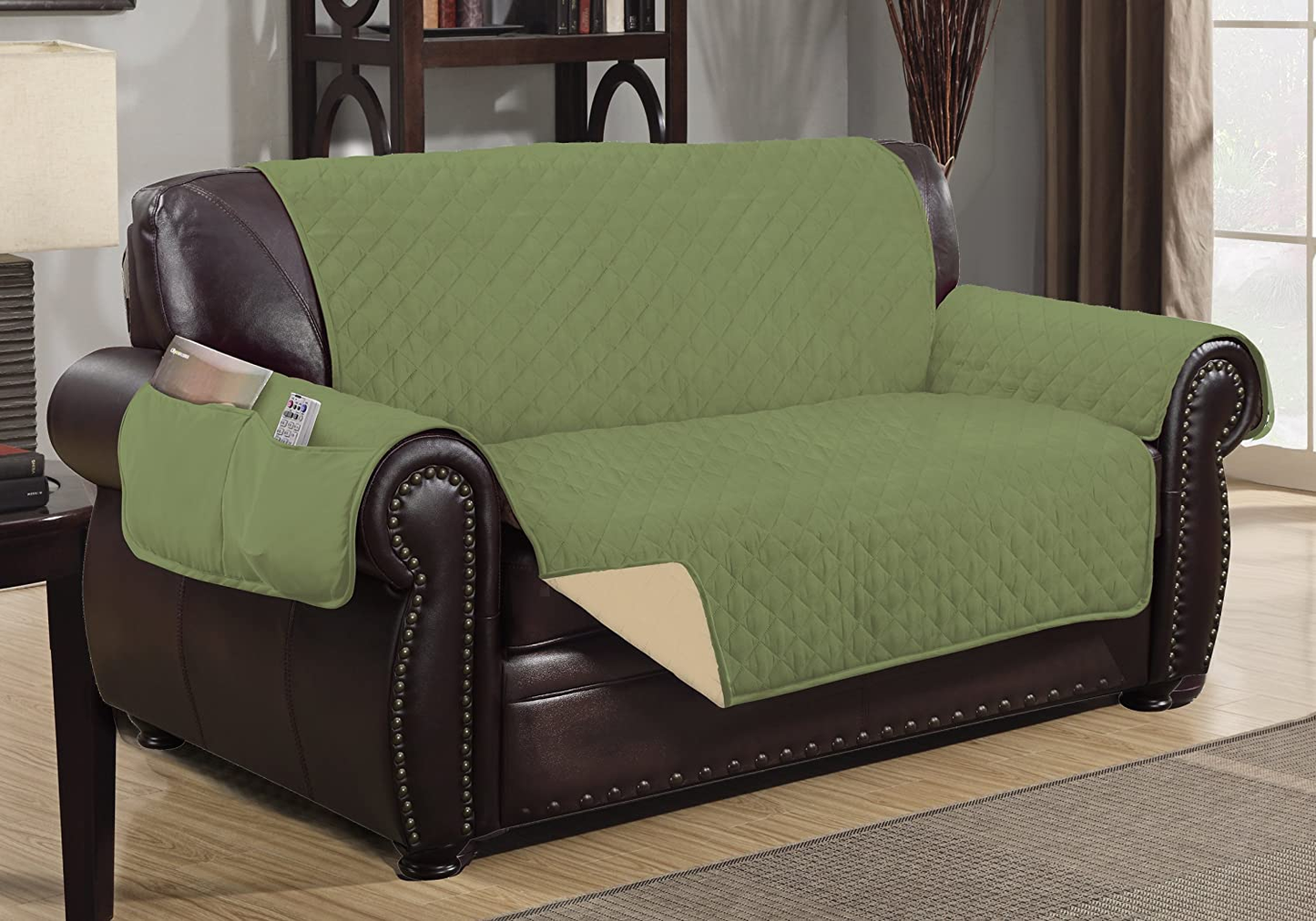 Rynx | Reversible padded furniture protector cover - 2 pockets for magazines, newspapers, remote controls - Machine washable