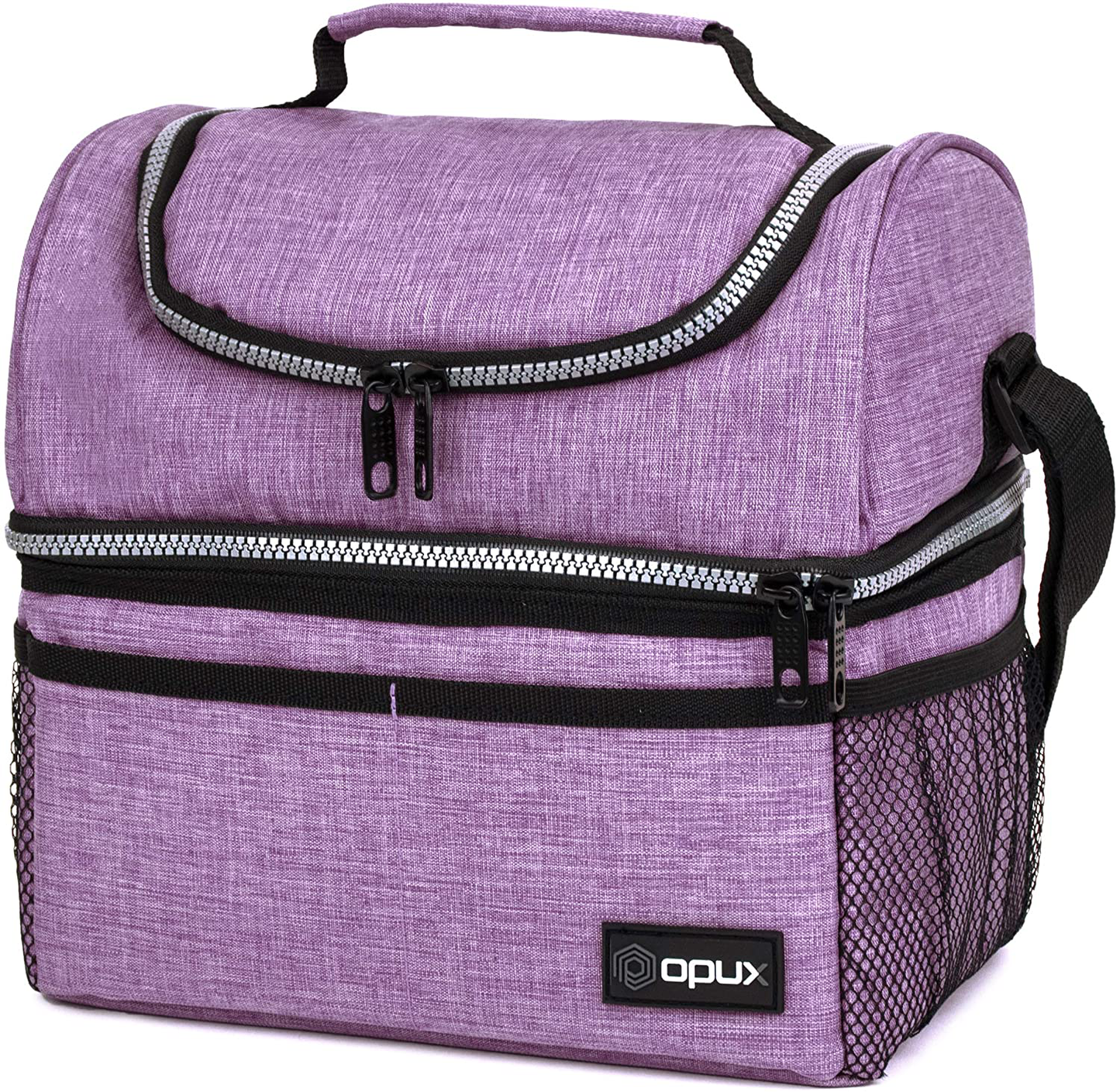 Rynx | Insulated Dual Compartment Lunch Bag For Women, Ladies | Double Tier Reusable Lunch Box Cooler With Shoulder Strap, Leakproof Lining | Medium Lunch Bucket For School, Work, Office (Heather Purple)