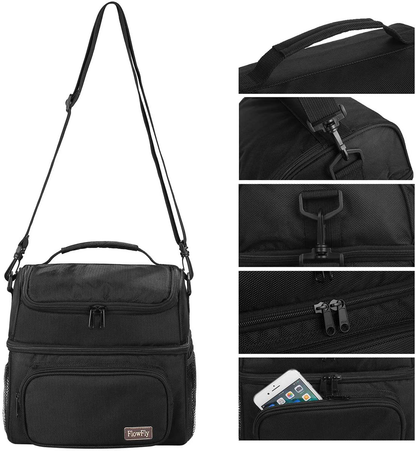 Rynx | Flowfly Double Layer Cooler Insulated Lunch Bag Adult Lunch Box Large Tote Bag For Men, Women, With Adjustable Strap, Front Pocket And Double Large Mesh Pockets, Lake Blue