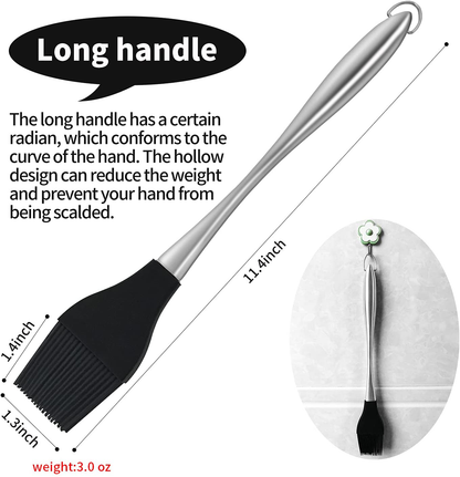 Rynx | Pastry Brush, Basting Brush, BBQ Brush with Silicone Bristles Head, 11.4 Inch Stainless Steel Hollow Long Handle
