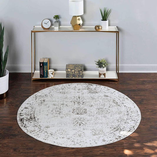 Rynx | Unique Loom Sofia Collection Area Traditional Vintage Rug, French Inspired Perfect for All Home Decor, 5' 0 x 5' 0 Round, Ivory/Brown