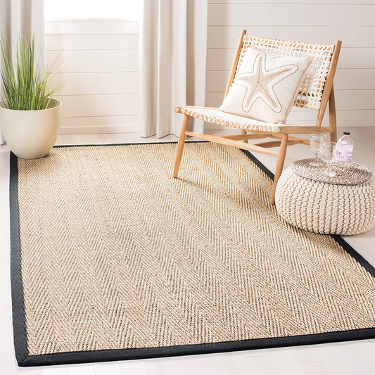 Rynx | Safavieh Natural Fiber Collection NF115C Border Herringbone Seagrass Area Rug, 3' x 5', Black